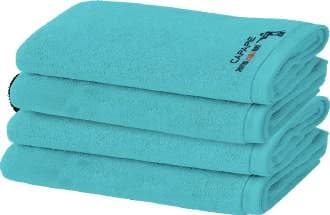 Stack of folded turquoise Capapie premium cotton hand towels