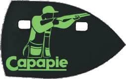 Capapie logo side blinder with green shooter graphic