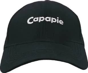Black Capapie trucker cap with mesh back panel and front branding